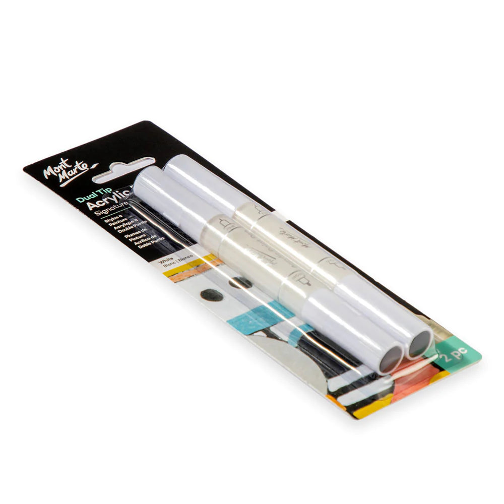 Mont Marte Acrylic Paint Pens Dual Tip White 2pc