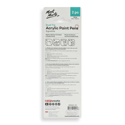 Mont Marte Acrylic Paint Pens Dual Tip White 2pc