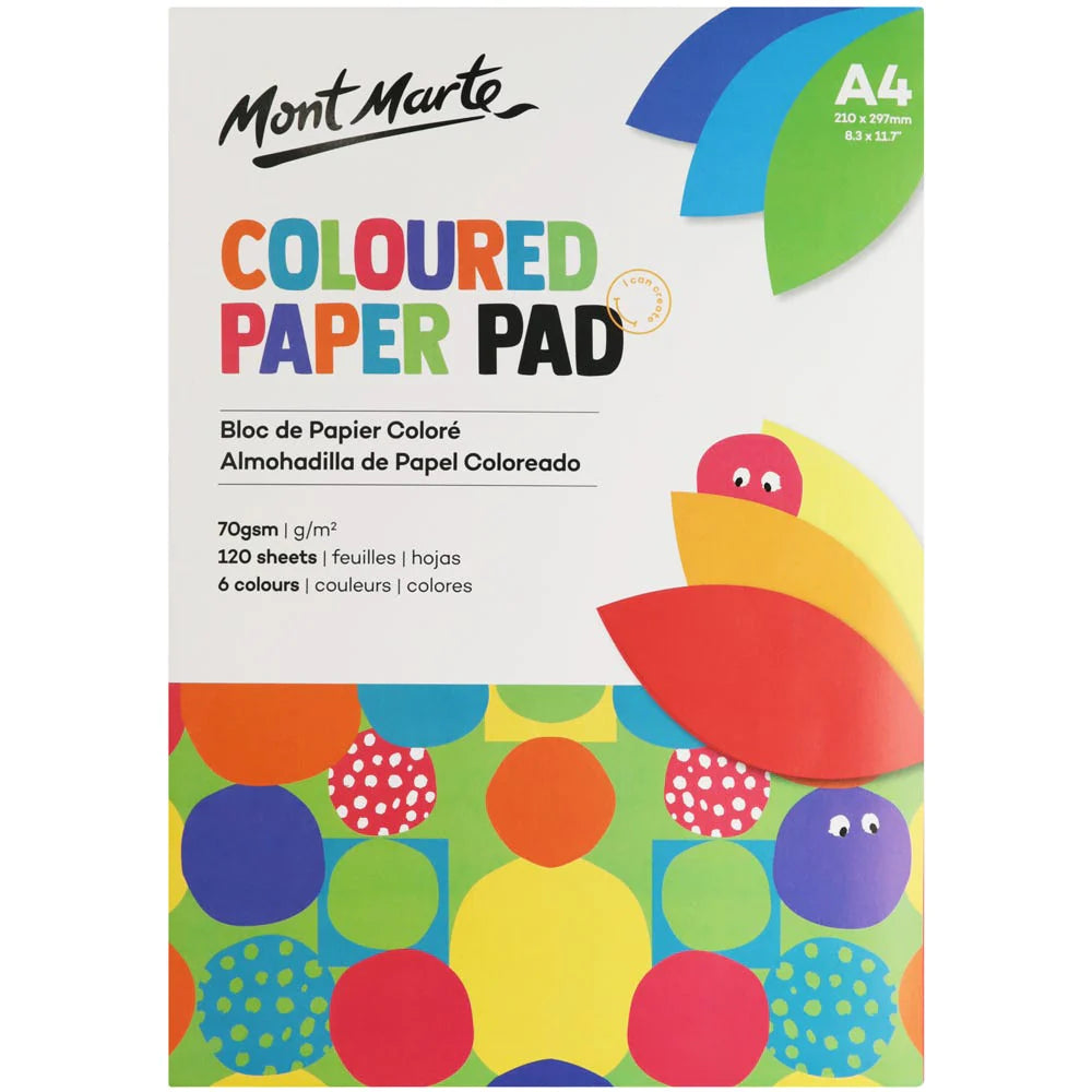 Mont Marte Coloured Paper Pad A4 120 sheets 70gsm