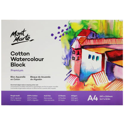 Mont Marte Cotton Watercolour Paper Block 300gsm 12 sheets