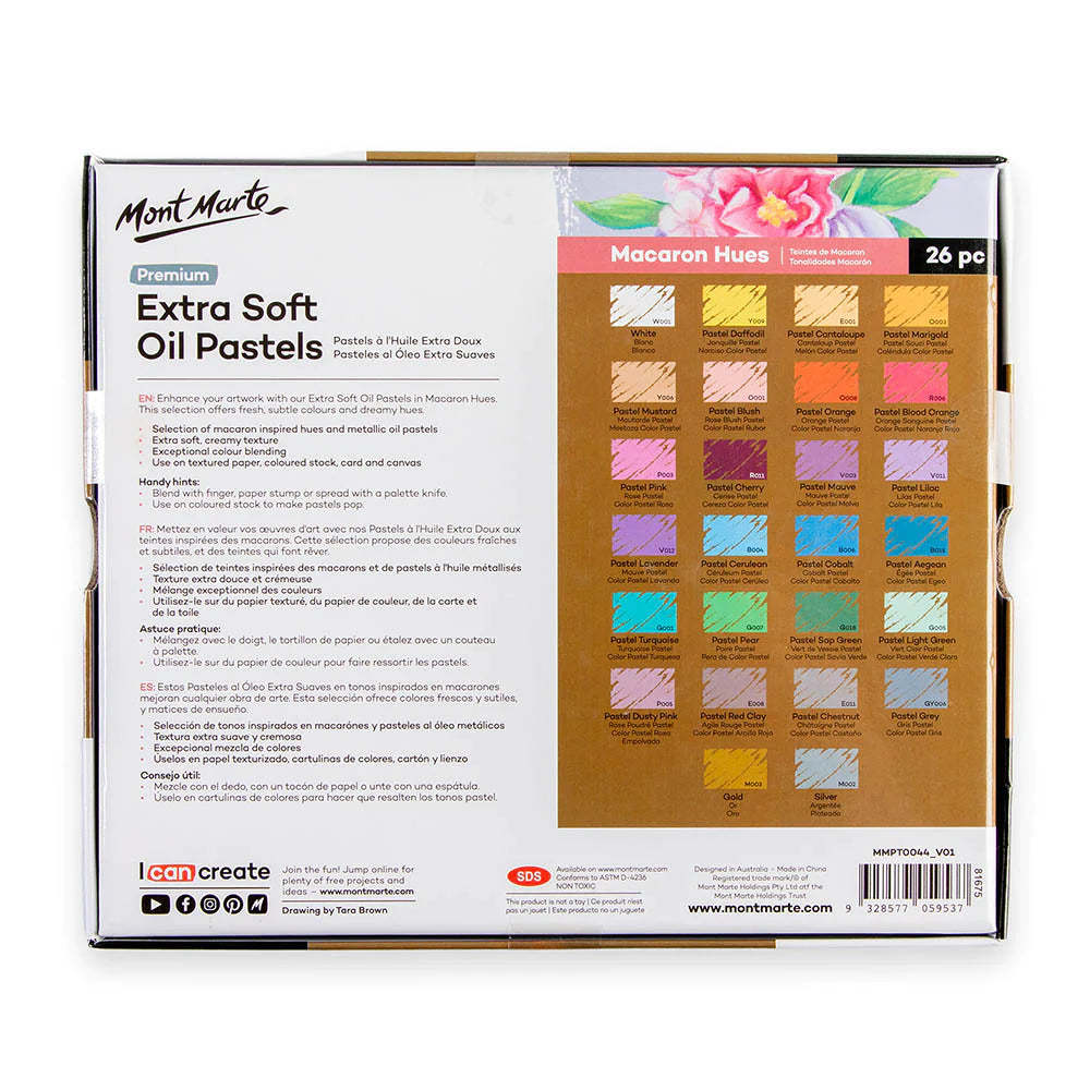 Mont Marte Extra Soft Oil Pastels Macaron Hue 26pc