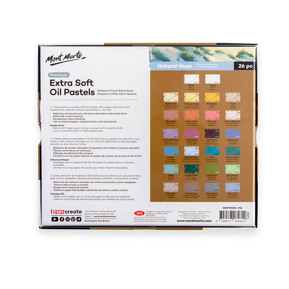 Mont Marte Extra Soft Oil Pastels Natural Hue 26pc