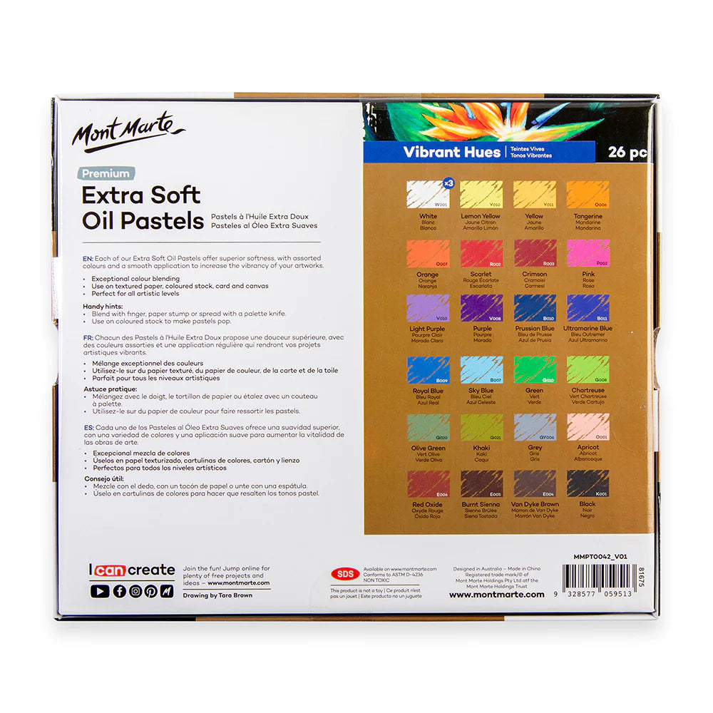 Mont Marte Extra Soft Oil Pastels Vibrant Hue 26pc