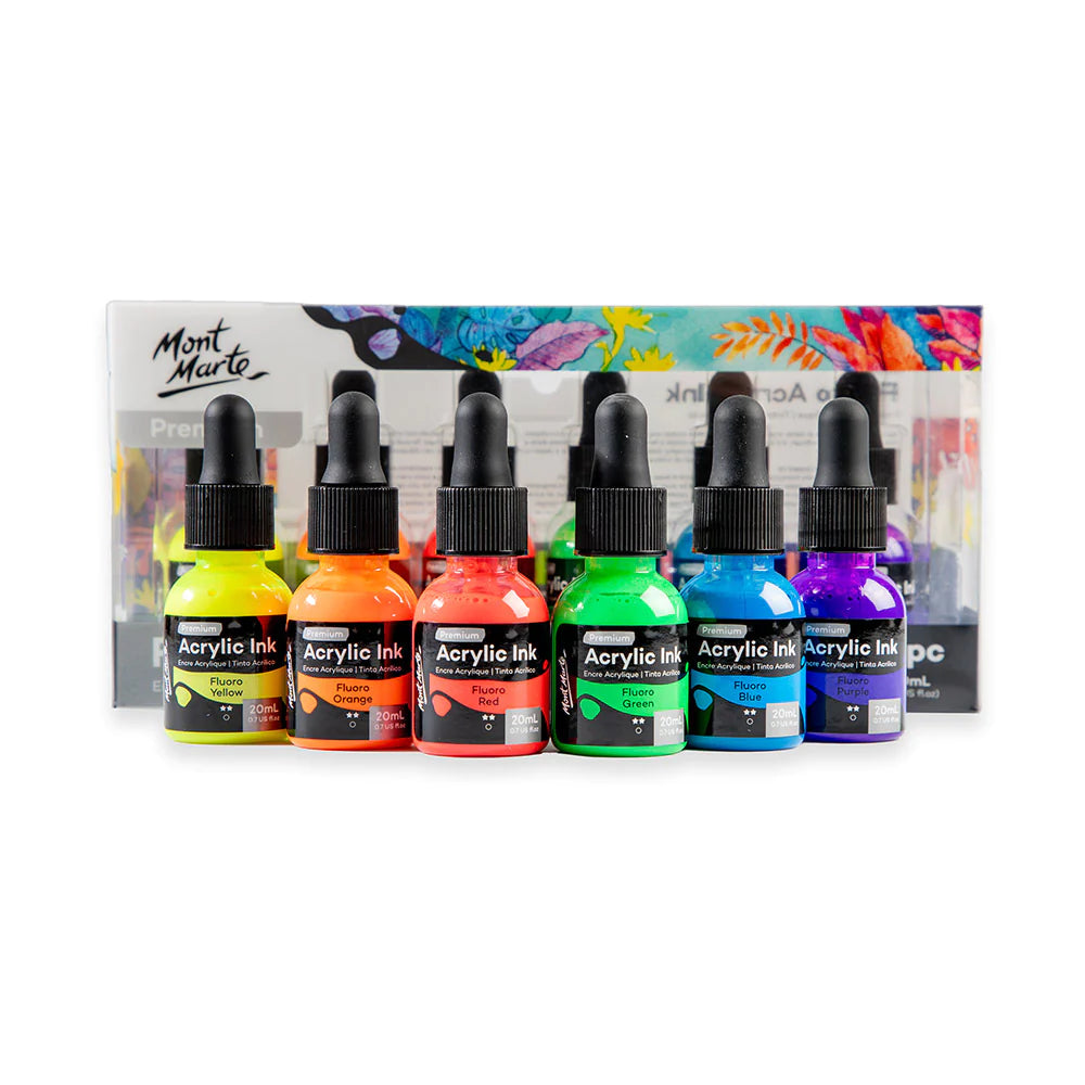 Mont Marte Fluoro Acrylic Ink 6pc x 20ml