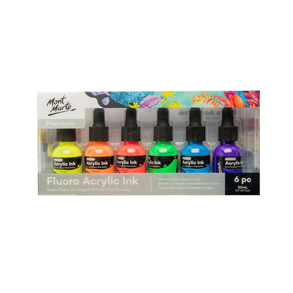 Mont Marte Fluoro Acrylic Ink 6pc x 20ml