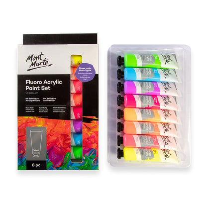 Mont Marte Fluoro Acrylic Paint Set 8pc x 36ml