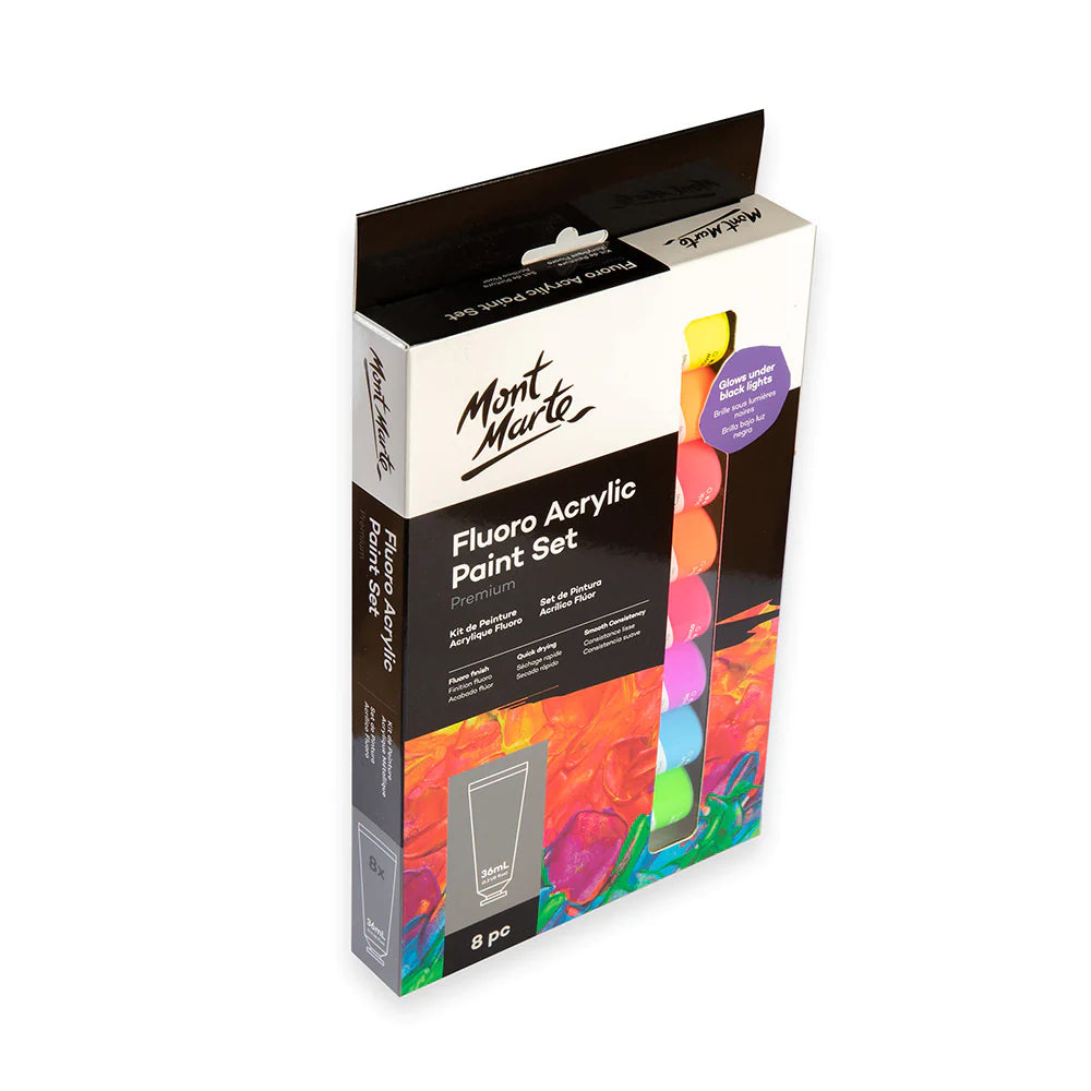 Mont Marte Fluoro Acrylic Paint Set 8pc x 36ml