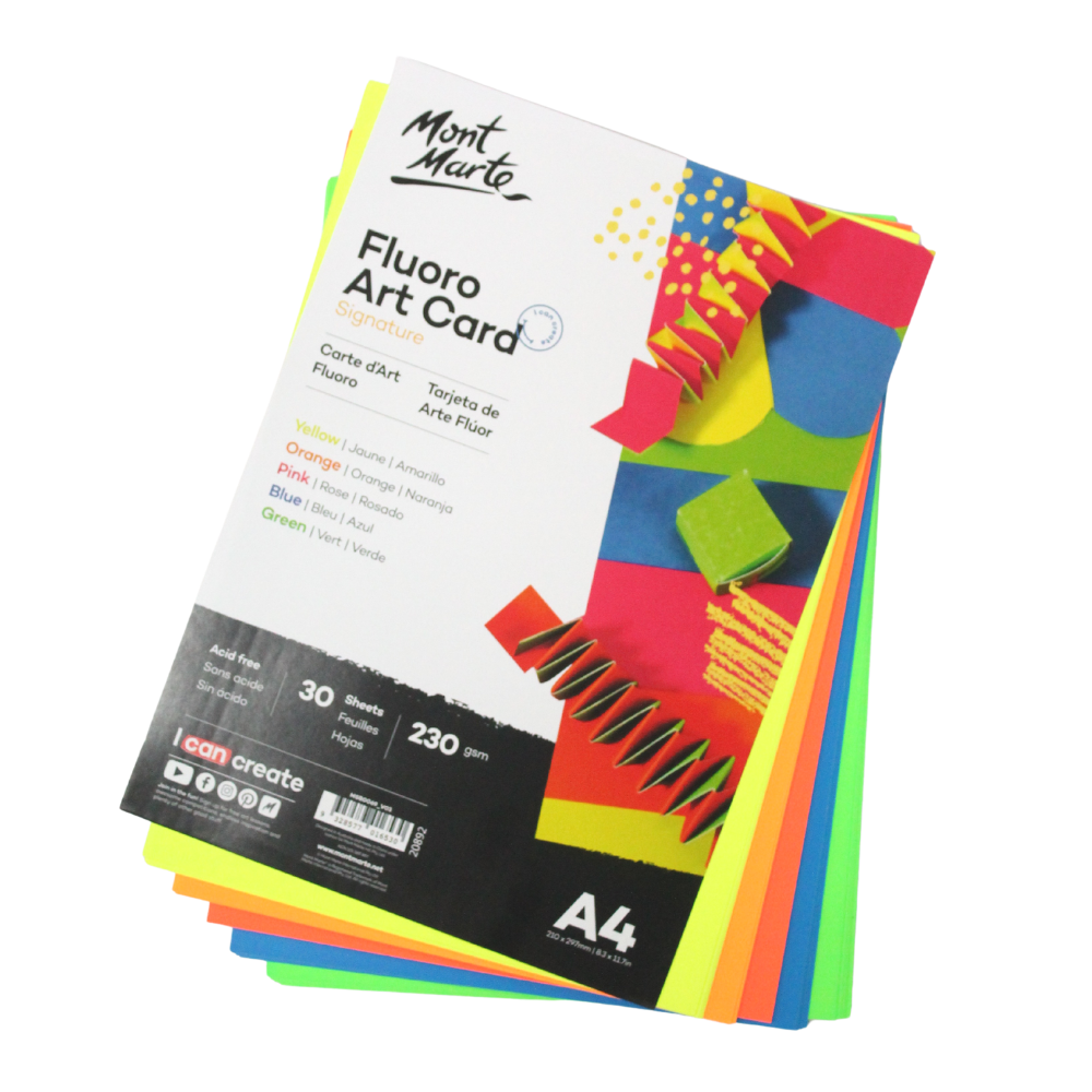 Mont Marte Fluro Art Card Pack 5 cols 230gsm