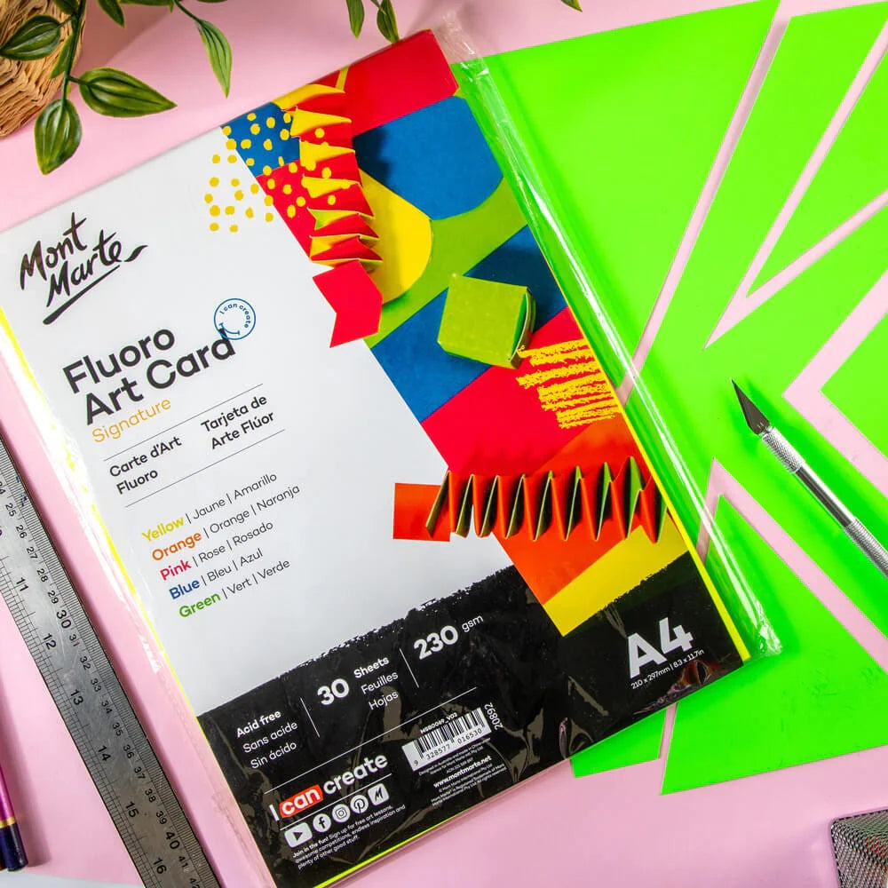 Mont Marte Fluro Art Card Pack 5 cols 230gsm