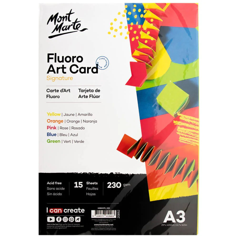 Mont Marte Fluro Art Card Pack 5 cols 230gsm