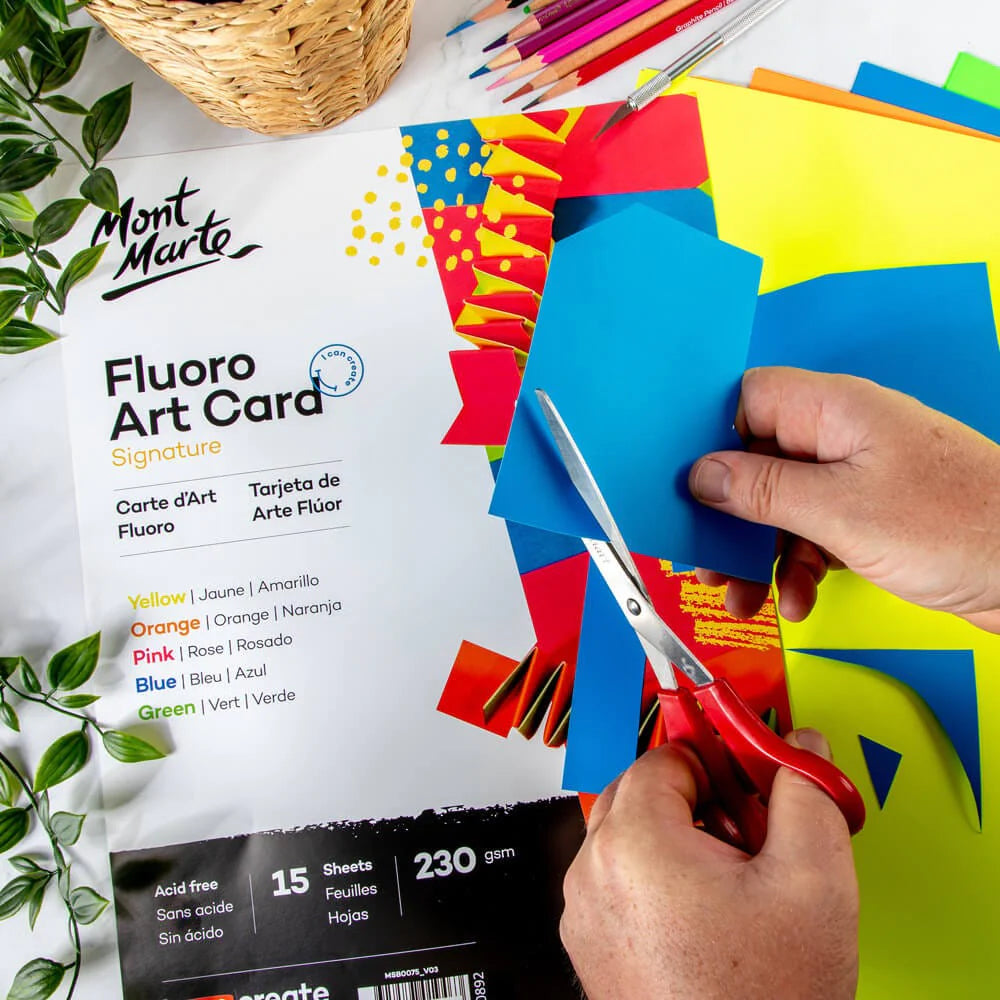 Mont Marte Fluro Art Card Pack 5 cols 230gsm