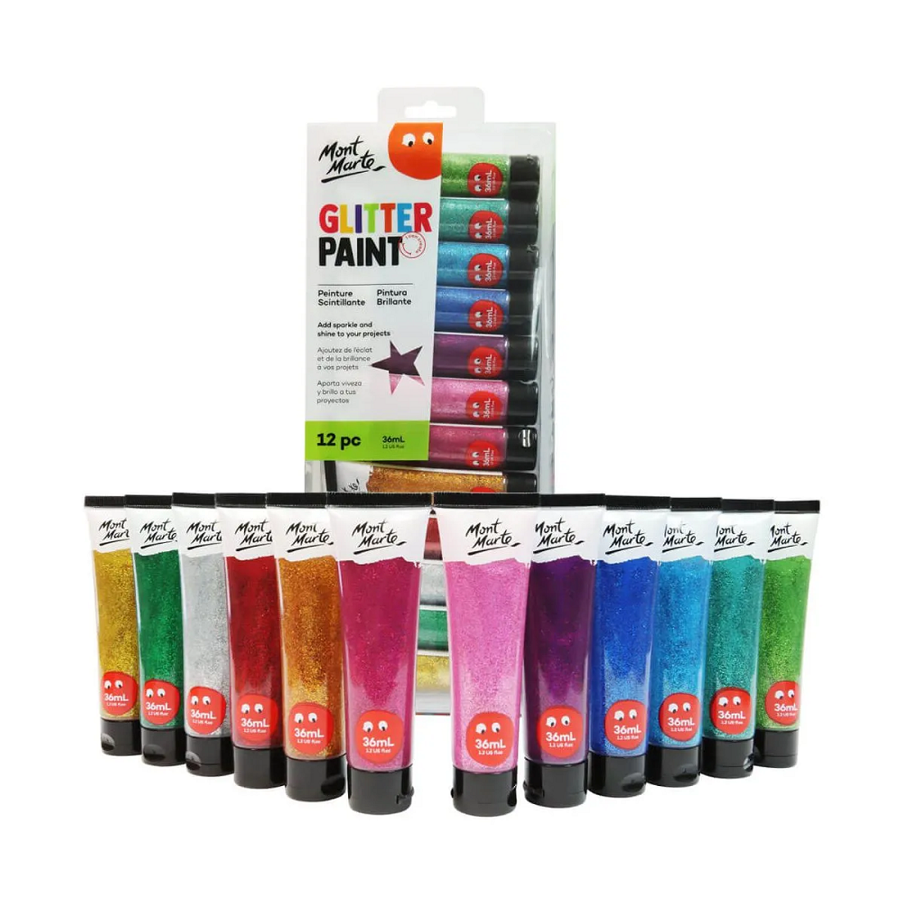 Mont Marte Glitter Paint 12pc x 36ml