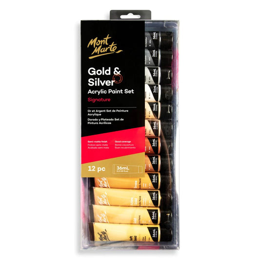 Mont Marte Gold and Silver Acrylic Paint Set 12pc x 36ml