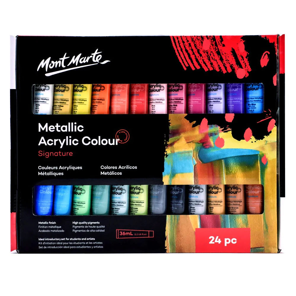 Mont Marte Metallic Acrylic Colour Paint Set 24pc x 36ml