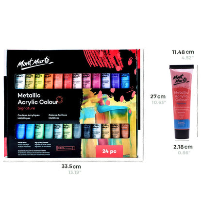 Mont Marte Metallic Acrylic Colour Paint Set 24pc x 36ml