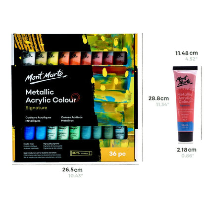 Mont Marte Metallic Acrylic Colour Paint Set 36pc x 36ml