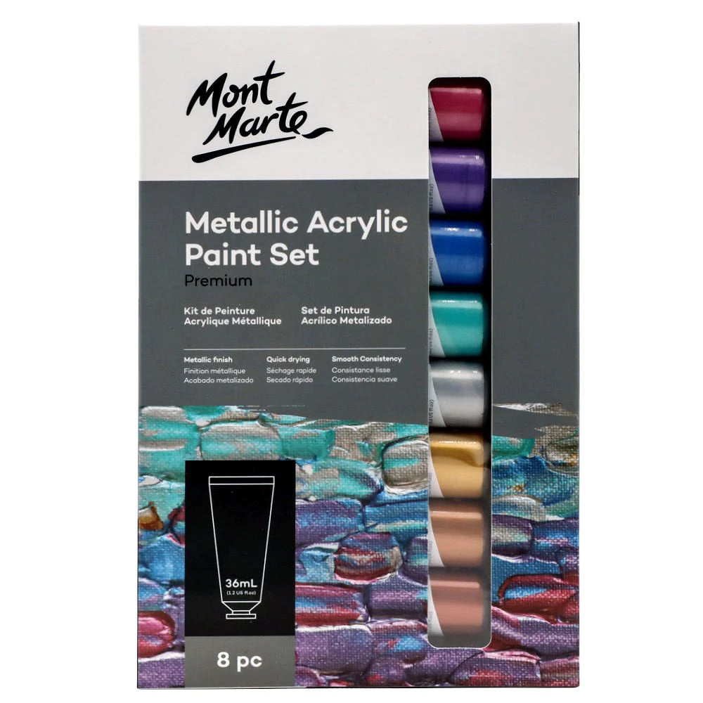 Mont Marte Metallic Acrylic Paint Set 8pc x 36ml