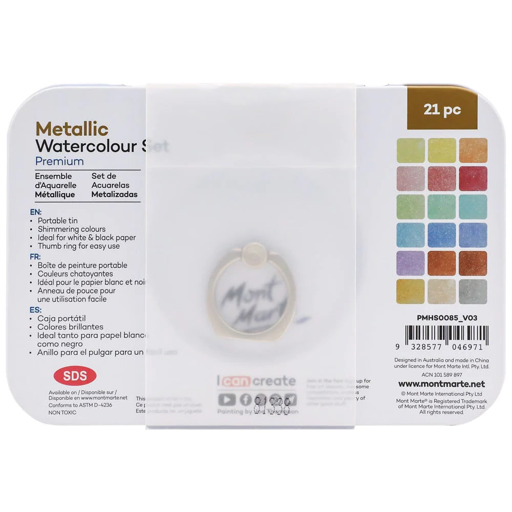 Mont Marte Metallic Watercolour Set in Tin 21pc