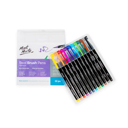 Mont Marte Real Brush Pens 12pc Artists Illustration Markers Art Shed Brisbane