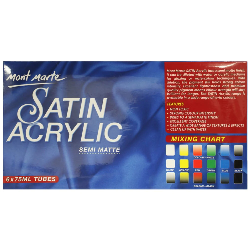 Mont Marte Satin Acrylic Semi Matt 6pce x 75ml