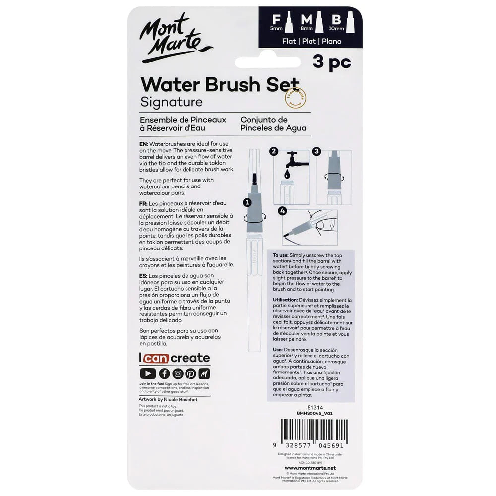 Mont Marte Water Brush Set Flat 3pc