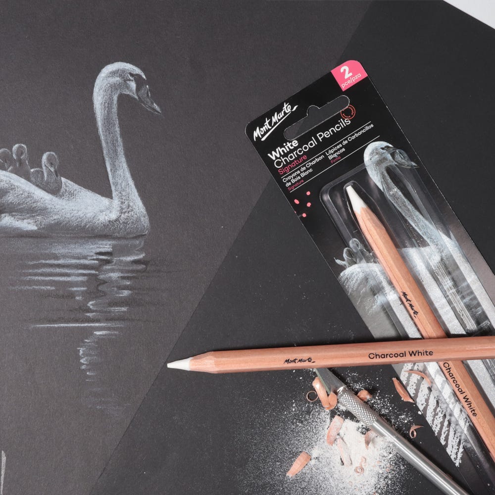 Mont Marte White Charcoal Pencils Large Hex 2 pce