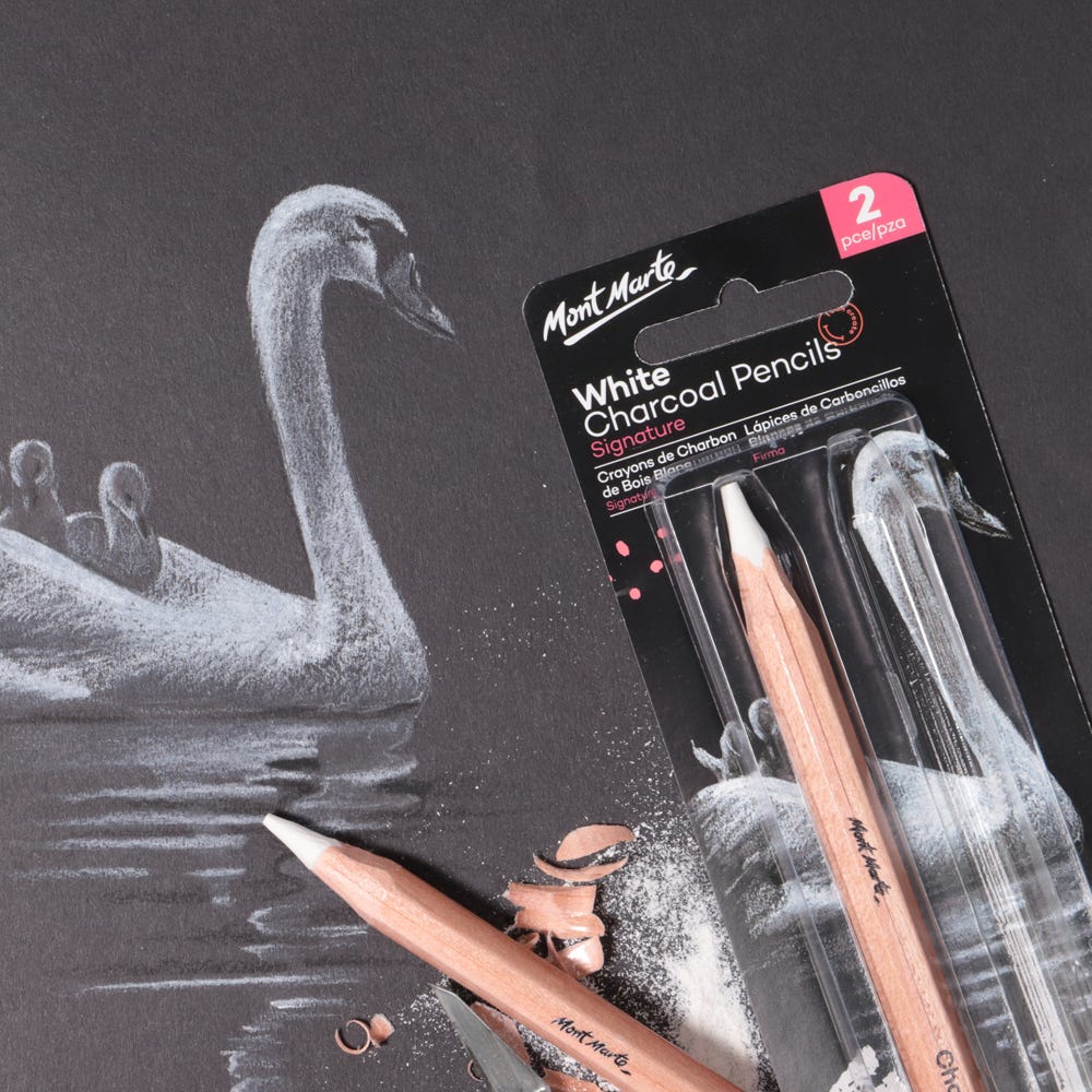 Mont Marte White Charcoal Pencils Large Hex 2 pce