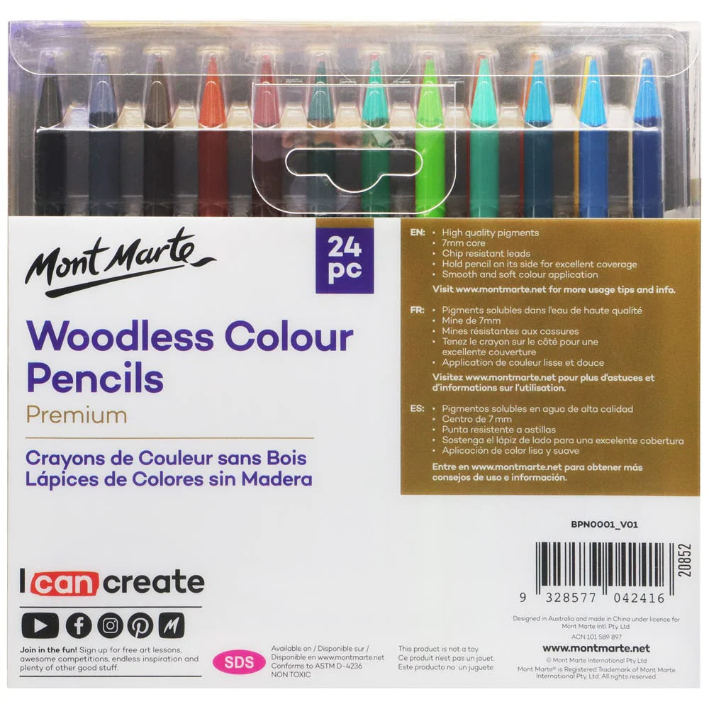 Mont Marte Woodless Colour Pencils 24pce