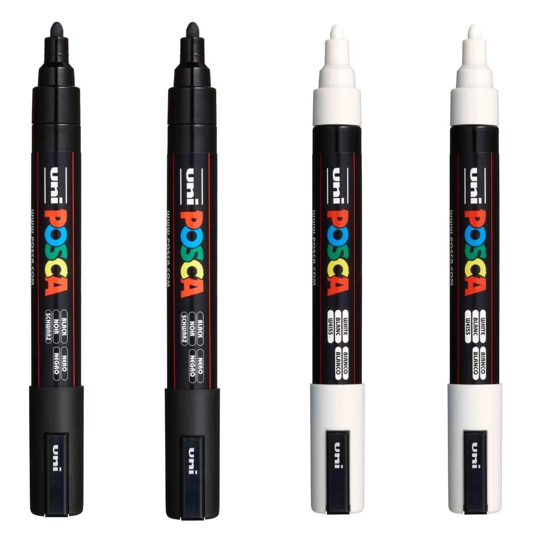 Posca 5M Medium Bullet - Pack of 4 Black White