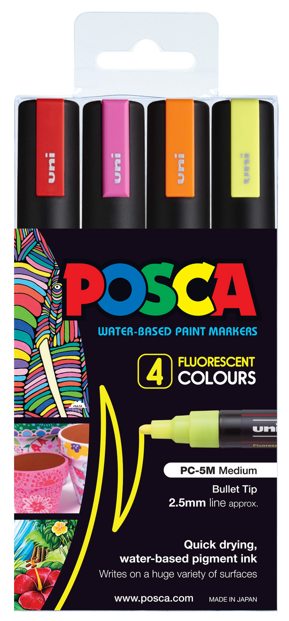 Posca 5M Medium Fluoro Colours Pack of 4