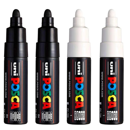 Posca 7M Bold Bullet Tip Black and White Pack of 4