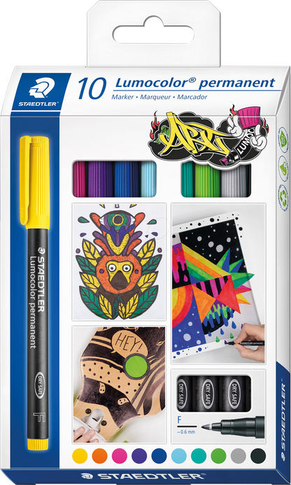 Staedtler Lumo Permanent Pen F - 10 pce Assort. Colours