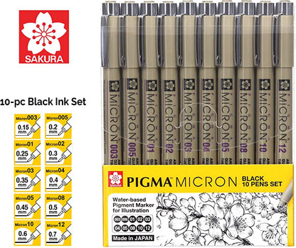 Sakura Pigma Micron Black Set 10pc