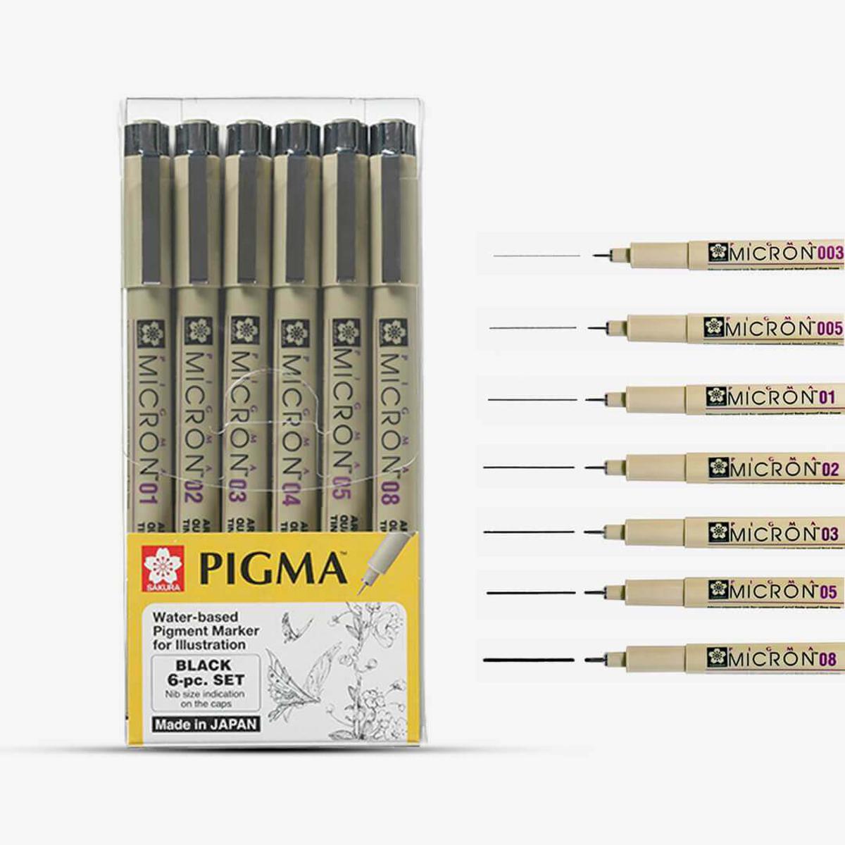 Sakura Pigma Micron Pen 6pc Black