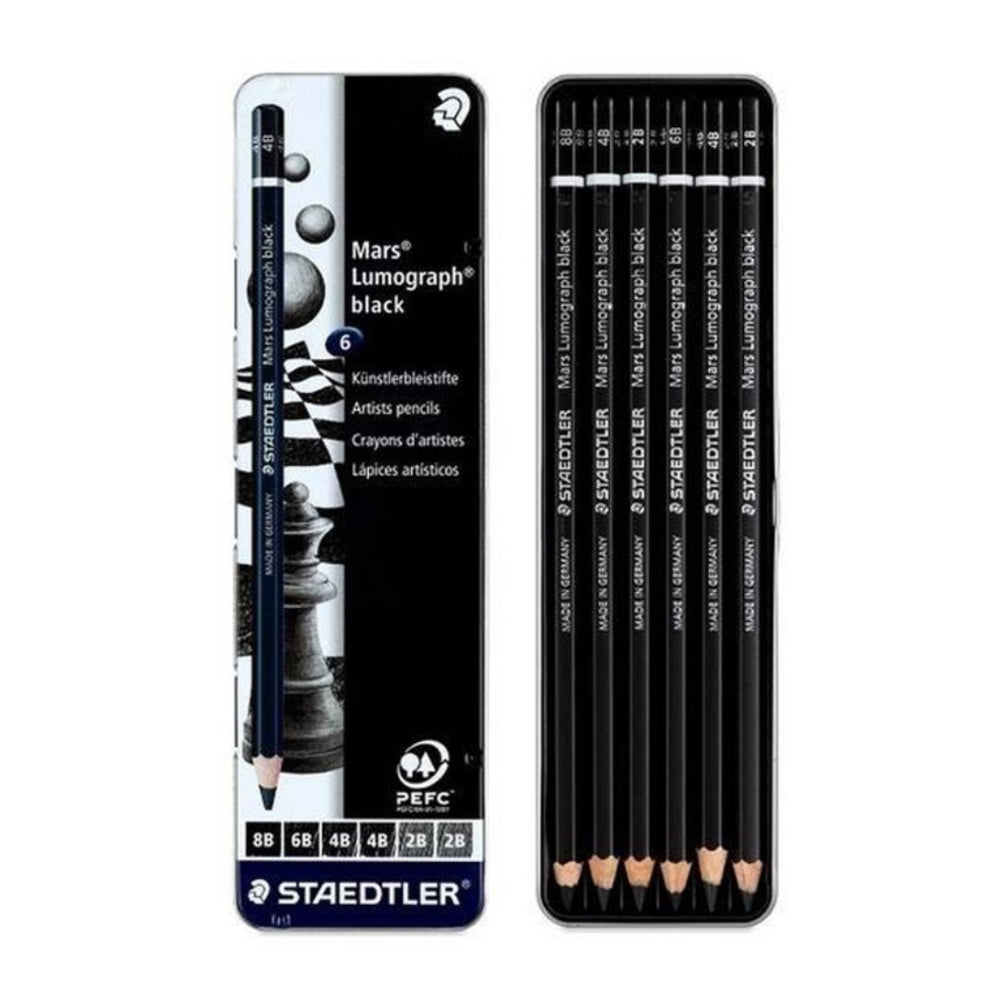 Staedtler Pencil Mars Lumograph Black Tin of 6