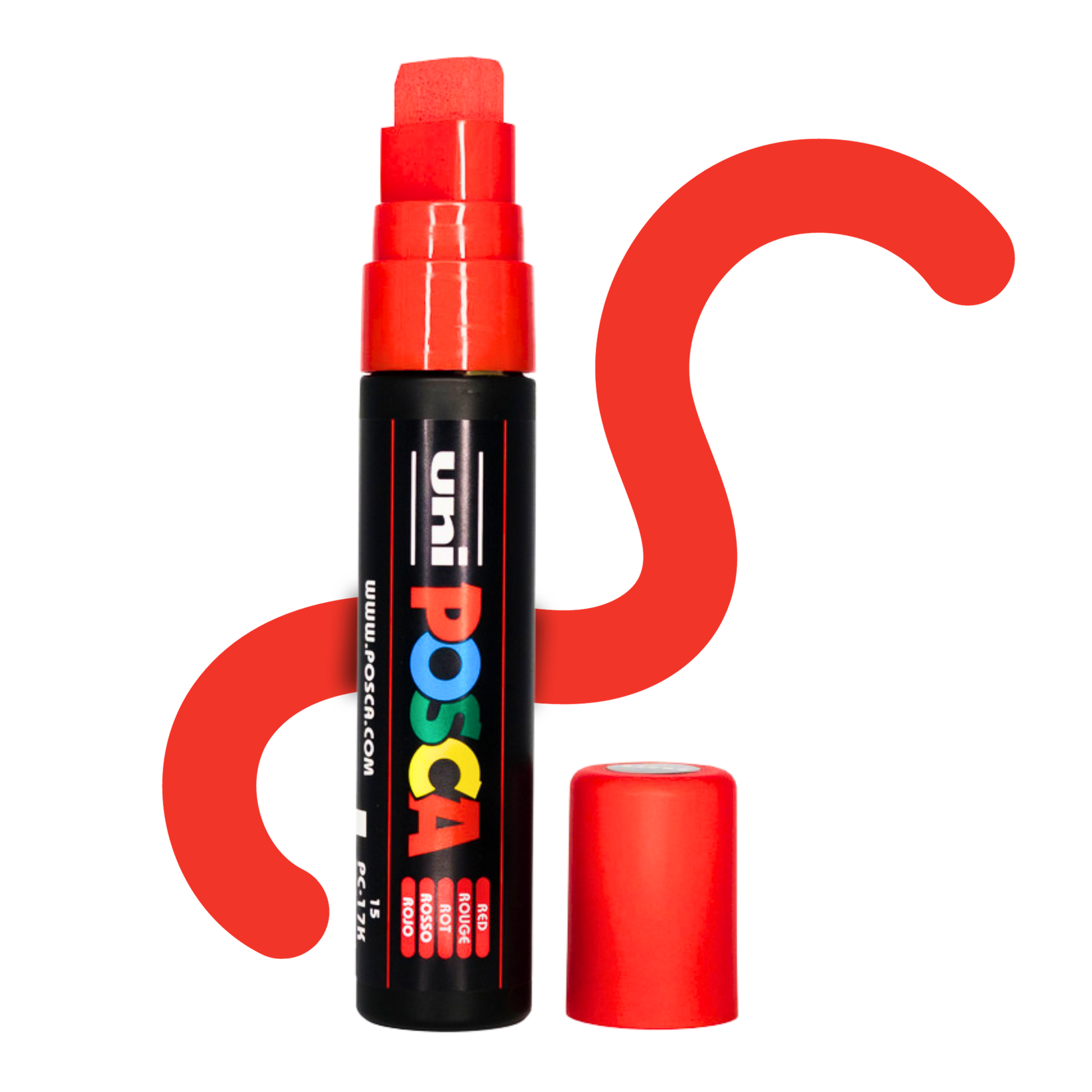 UNI POSCA 17K BROAD CHISEL TIP 15mm Red