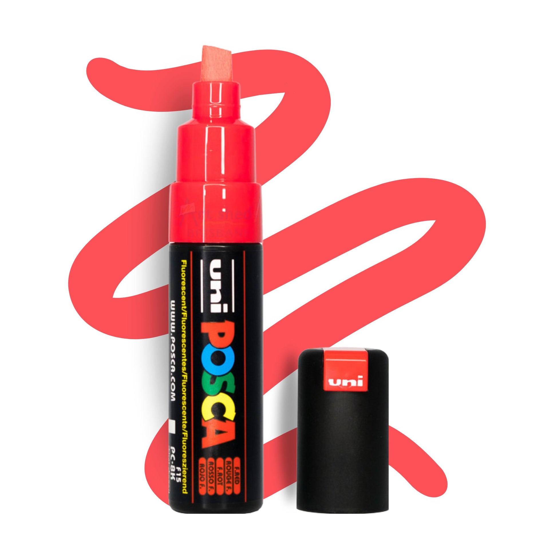 UNI POSCA 8K BOLD CHISEL 8.0mm Fluoro Red