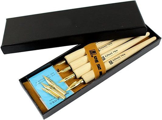 Wooden Penholder Set - 4 Holders 8 Nibs