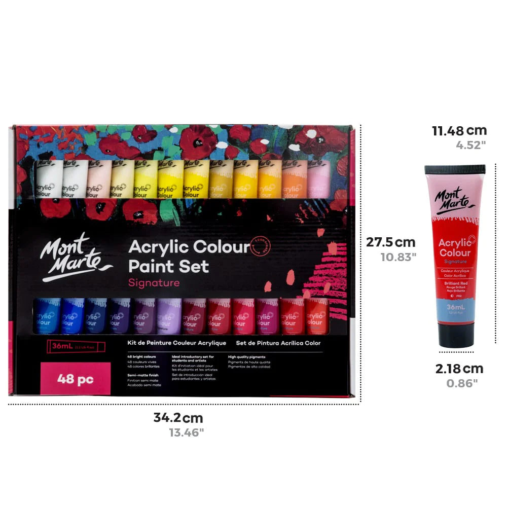 Mont Marte Acrylic Colour Paint Set 48pc x 36ml