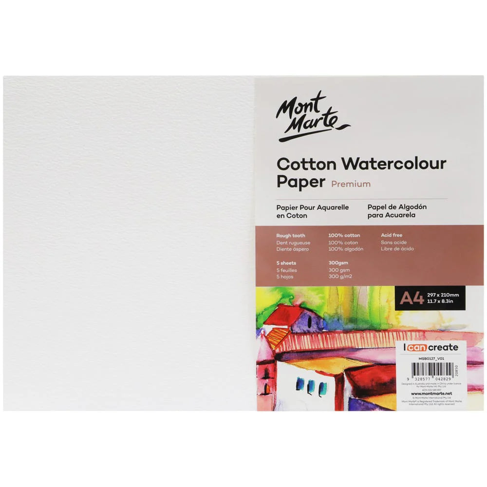 Mont Marte Cotton Watercolour Paper 300gsm 5 sheets A4