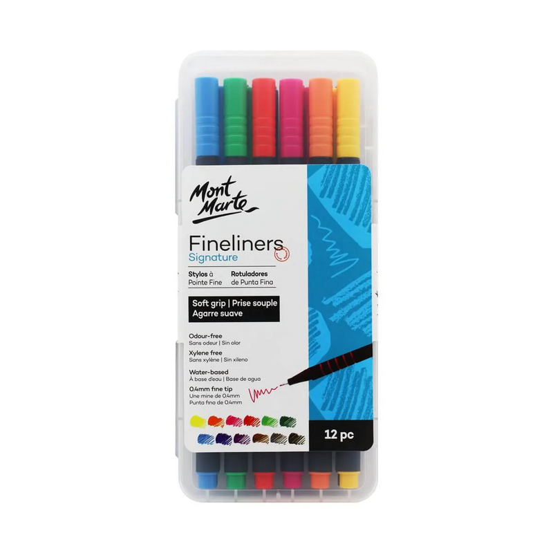 Mont Marte Fine Tip Markers Tri Grip in Case 12pce