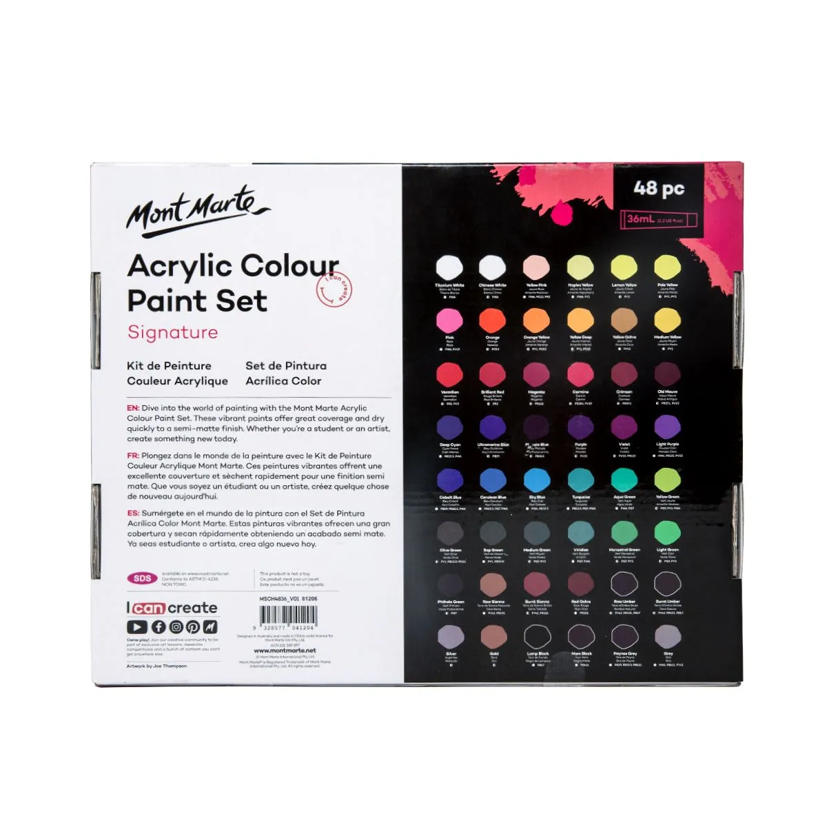 Mont Marte Acrylic Colour Paint Set 48pc x 36ml