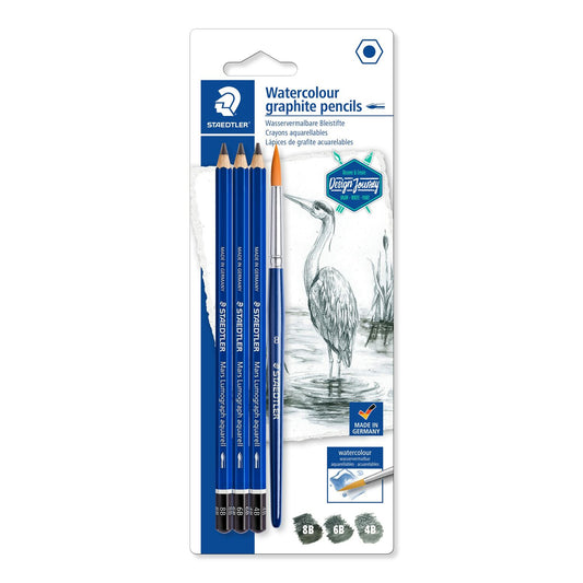 Staedtler Mars Lumograph Aquarell Pencil Set of 3 with Brush