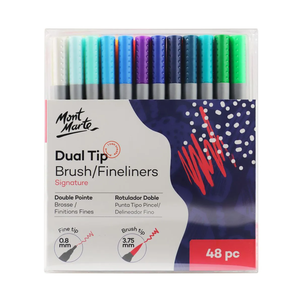 Mont Marte Dual Tip Brush/Fineliners 48pce Tri Grip