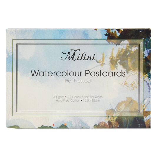 Milini Watercolour Postcards 300gsm Hot Press Pkt 12