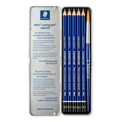 Staedtler Mars Lumograph Aquarell Pencil Tin of 5 with Brush