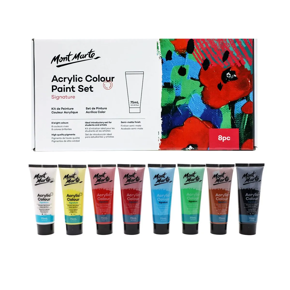 Mont Marte Acrylic Colour Paint Set 8pc x 75ml