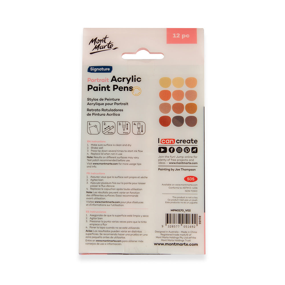 Mont Marte Acrylic Paint Pens Broad Tip 12pc - Portrait