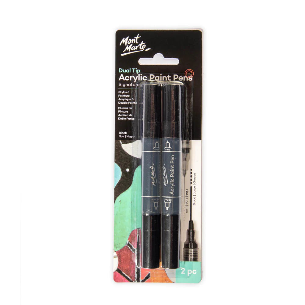 Mont Marte Acrylic Paint Pens Dual Tip Black 2pc