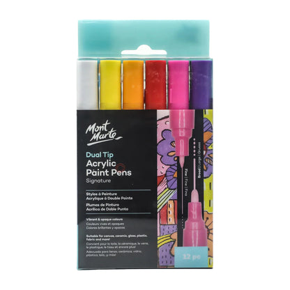 Mont Marte Acrylic Paint Pens Dual Tip Fine-Broad 12pc